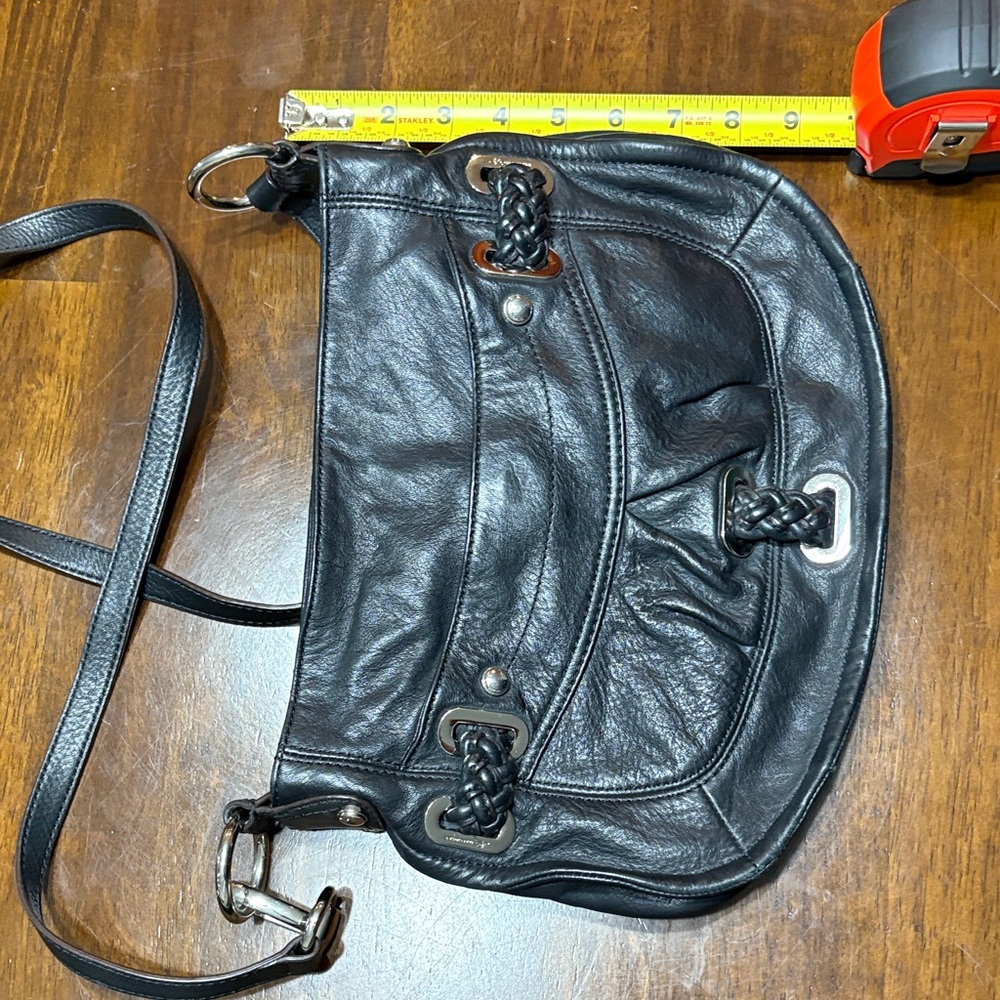 B. Makowsky Black Leather Shoulder Bag - Picture 3 of 8